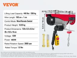 SucceBuy 200-800kg Electric Hoist with Wired/Wireless Remote Control Lifting Crane Cable Hoist Winch for Boat Garage Elevator