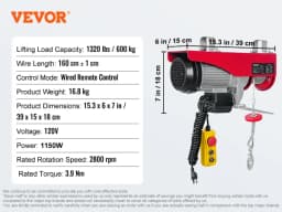 SucceBuy 200-800kg Electric Hoist with Wired/Wireless Remote Control Lifting Crane Cable Hoist Winch for Boat Garage Elevator