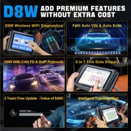 XTOOL D8W BT OBD2 Diagnostic Tool ECU Coding Bluetooth Automotive Scanner VAG Guided Key Programming Topology Map with 42+ Reset