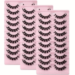 30Pairs 3-Pack Russian Strip Lashes D Curl Fake Lashes Natural Look Fluffy Volume Wispy Russian Lashes 3D Effect Fake Eyelashes