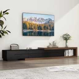 82-110'' Extendable TV Stand for Up to 120'TV, Wood Reversible TV Media Console W/3 Drawers & Open Storage Shelf for Living Room