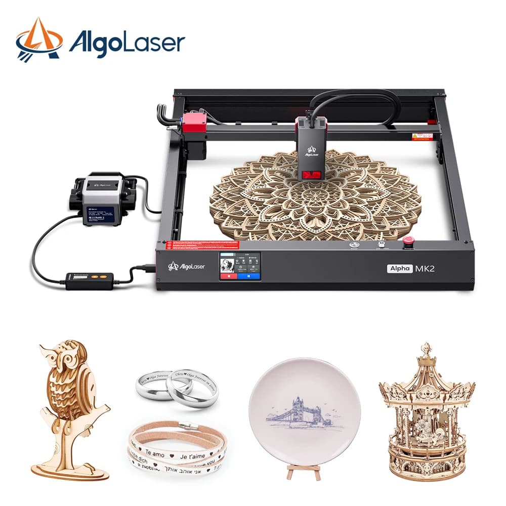 AlgoLaser Alpha MK2 20W Engraver with Auto Assist Pump 20W Output Efficient Expandable APP Supported DIY Laser Engraver Cutter Tools