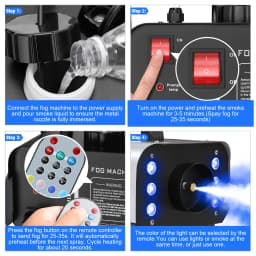 U'King 1200W Fog Machine 6LEDs Remote Fogger Ejector Disco Colorful Smoke Machine DJ Christmas Party Effects Stage Light