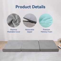 Hcore Folding Mattress, 4 Inch Foldable Memory Foam Mattress with Bag, Portable Mattress Topper for Floor, Camping, Guest