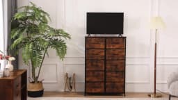 JHK Bedside Table For Bedroom With 10 Fabric Drawers Nightstand Storage Cabinet With Steel Frame Clothes Storage Display Cabinet