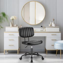 JHK Armless Office Desk Chair Back Lumbar Support Height Adjustable PU Leather Computer Chair with 360° Swivel Rolling Wheels