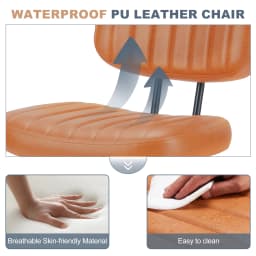 JHK Armless Office Desk Chair Back Lumbar Support Height Adjustable PU Leather Computer Chair with 360° Swivel Rolling Wheels
