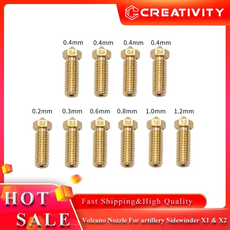 Volcano Nozzle For Artillery Sidewinder X1& X2 Genius Pro, Anycubic Vyper Kobra Plus/Max, Voron M6 Thread Hotend Brass Nozzles