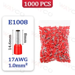 1000PCS Tubular Crimp Terminals Electrical Wire Cable Ferrules Connectors E0508 E7508 E1008 E1508 E2508 E4009 E6012 Ring Sleeve