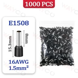 1000PCS Tubular Crimp Terminals Electrical Wire Cable Ferrules Connectors E0508 E7508 E1008 E1508 E2508 E4009 E6012 Ring Sleeve