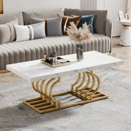 Tribesigns Rectangle Coffee Table, 47.24-inch Modern Coffee Tables for Living Room, 2-Tier Faux Marble Wood Coffee Table