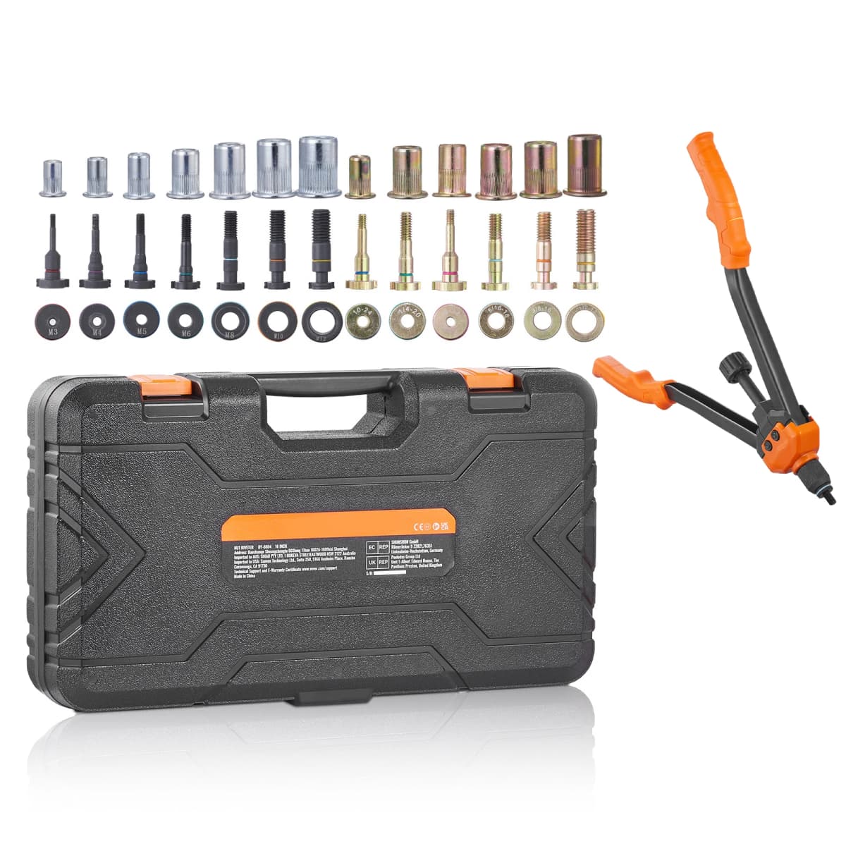 SucceBuy 16" Rivet Nut Tool, Labor-Saving Rivnut Tool Kit with 13PCS Metric SAE Mandrels, 186PCS Rivet Nuts, With Carrying Case