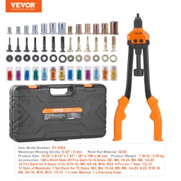 SucceBuy 16" Rivet Nut Tool, Labor-Saving Rivnut Tool Kit with 13PCS Metric SAE Mandrels, 186PCS Rivet Nuts, With Carrying Case