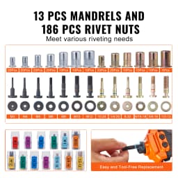 SucceBuy 16" Rivet Nut Tool, Labor-Saving Rivnut Tool Kit with 13PCS Metric SAE Mandrels, 186PCS Rivet Nuts, With Carrying Case