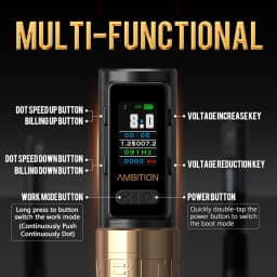 Ambition Soldier Max Wireless Tattoo Machine Pen Coreless Motor Double Bearing Straight Rod 2400mAh Color Screen Billing Battery