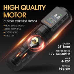 Ambition Soldier Max Wireless Tattoo Machine Pen Coreless Motor Double Bearing Straight Rod 2400mAh Color Screen Billing Battery