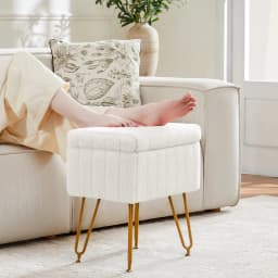 JHK Faux Fur Living Room Hidden Storage Stools & Ottomans Padded Makeup with 4 Metal Legs Anti-Slip Adjustable Feet for Home