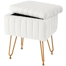 JHK Faux Fur Living Room Hidden Storage Stools & Ottomans Padded Makeup with 4 Metal Legs Anti-Slip Adjustable Feet for Home
