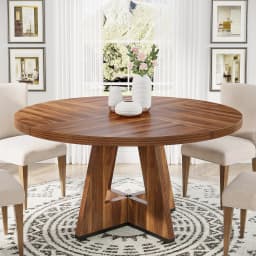 Tribesigns Round Dining Table for 4, 47 Inch Farmhouse Kitchen Table Small Dinner Table Kitchen Dinning Table for Dining Room