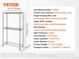 SucceBuy Clothing Garment Rack Heavy Duty Clothes Rack Adjustable Length Clothes Rack w/ Bottom Shelf & Wheels for Laundry Room