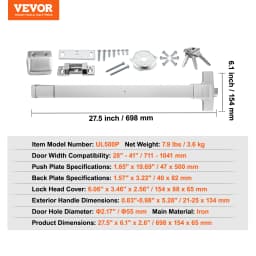 SucceBuy Push Bar Door Locks Stainless Steel Panic Bars Exit Doors with Exterior Lever Push Bar Panic Exit Device Door Hardware