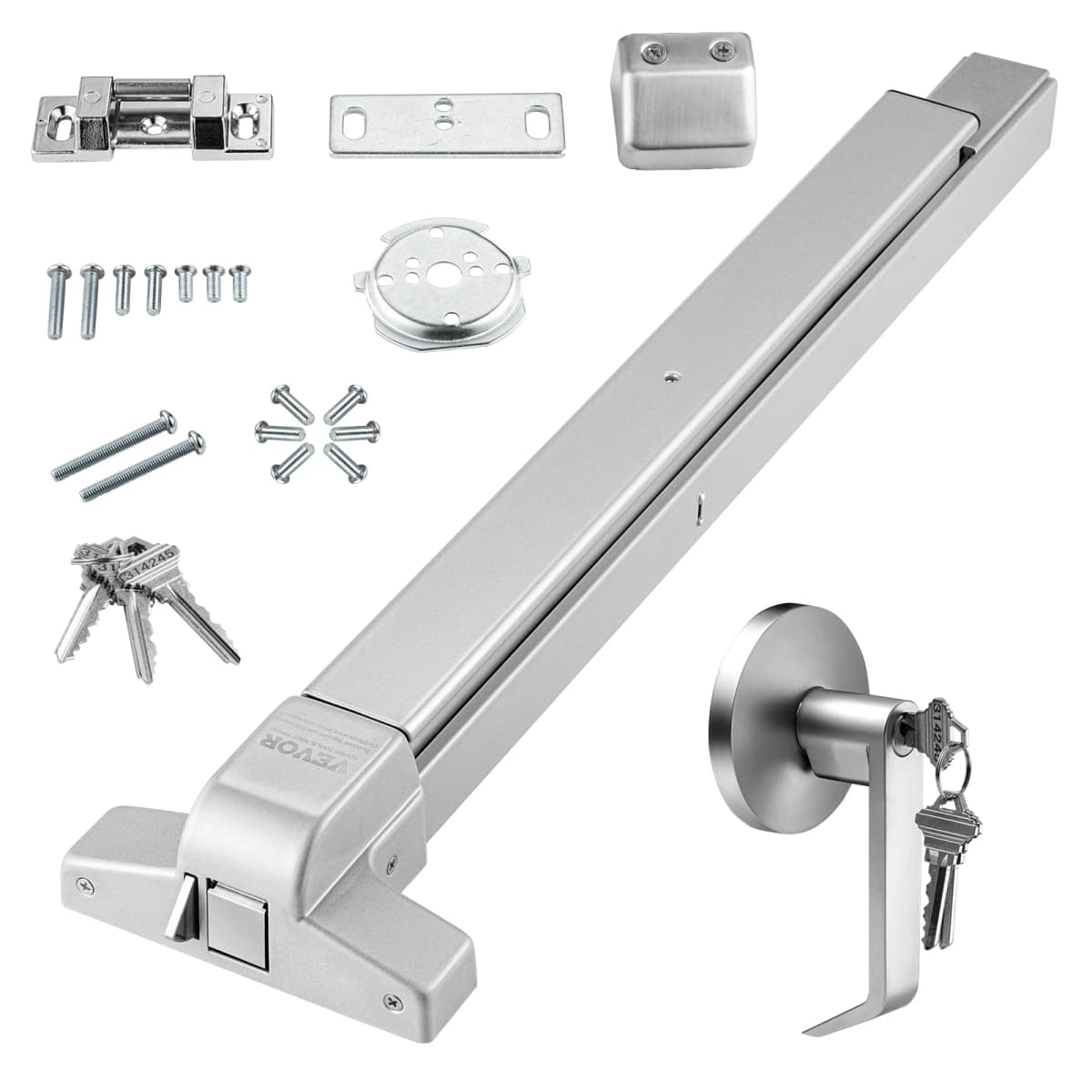 SucceBuy Push Bar Door Locks Stainless Steel Panic Bars Exit Doors with Exterior Lever Push Bar Panic Exit Device Door Hardware
