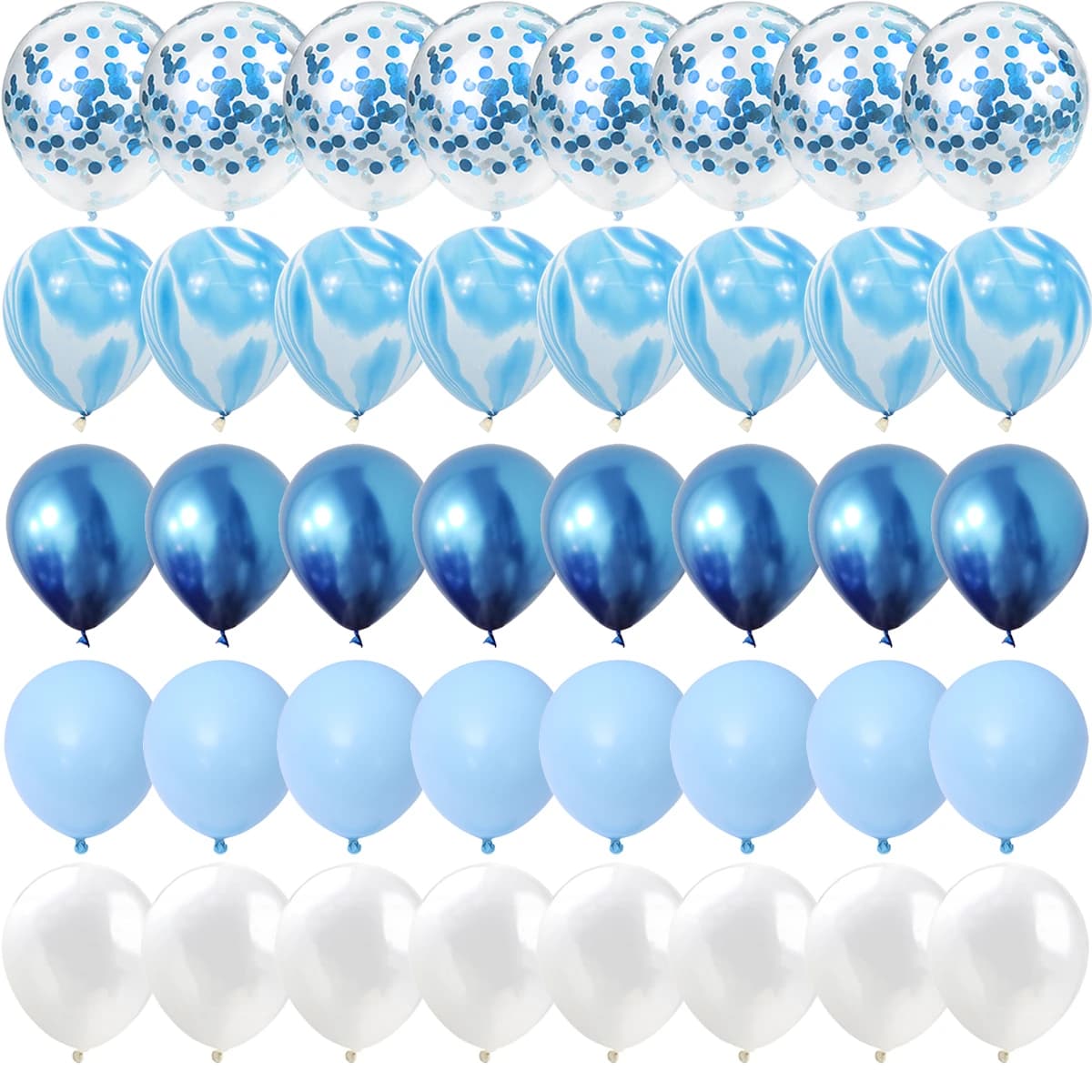 40 Pcs Blue Set Agate Marble Balloons Silver Confetti Balloon Wedding Valentine's Day Baby Shower Birthday Party Decorations