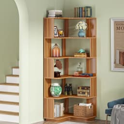 Tribesigns 6 Tier Corner Bookshelf, 64.96 Inch Tall Industrial Corner Bookcase with Anti-Drop Panel,Wood Grain Corner Shelf