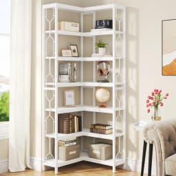 Tribesigns Corner Shelf, 7-Tier Industrial Corner Bookshelf, Wood and Metal Corner Etagere Bookcase, Freestanding Display Shelf