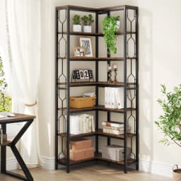 Tribesigns Corner Shelf, 7-Tier Industrial Corner Bookshelf, Wood and Metal Corner Etagere Bookcase, Freestanding Display Shelf