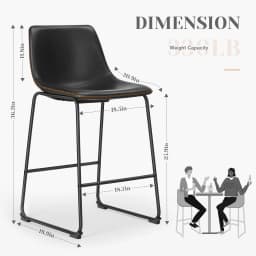 JHK Pu Leather Bar Stools Set of 2 Counter Height High Kitchen Dining Chairs Comfortable Sponge Cushion Island Modern Stool
