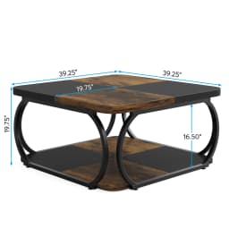 Tribesigns Square Coffee Table with 2 Tiers, 40 inches Low Farmhouse Coffee Table with Wood Storage Shelf Heavy Duty Metal Curve
