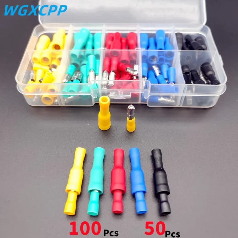 Box,Bullet Type Lnsulated Electrical Connector,Female and Male Wire Connector,Brass Electrical Crimp Terminalss,Car Accessories