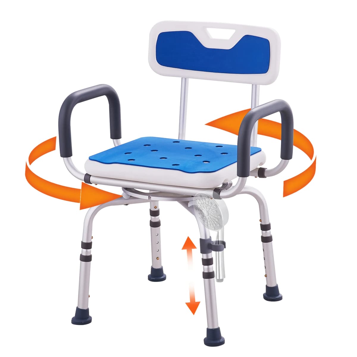 SucceBuy Swivel Shower Chair 360 Degree Adjustable with Armrest and Backrest for Shower or Bathtub Non-Slip for Elderly Disabled