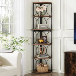 Tribesigns 67 inch Tall Corner Shelf, 6 Tier Rustic Corner Bookshelf Bookcase Storage Rack Standing Shelving Unit
