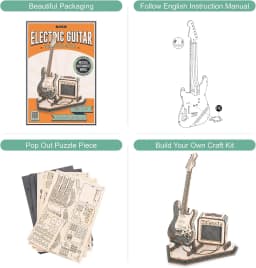 Robotime Electric Guitar 3D Wooden Puzzle for Kids Adults Assembly Creative Toys Building Block Set for Christmas Gifts Adult