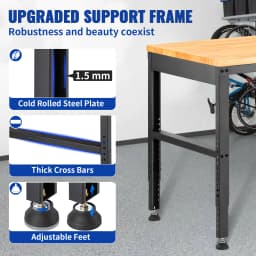 SucceBuy 72cm Woodworking Workbench Adjustable Height Oak Wood Hardwood Top Work Table 900KG Capacity for Office Home Workshop