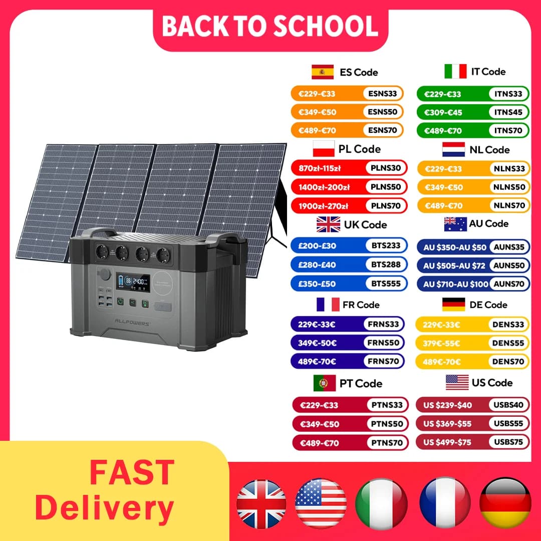 ALLPOWERS Solar Generator S2000 Pro with 400W Solar Panel, 4 x 2400W AC Outlets, 2400W Portable Power Station for Home Backup RV