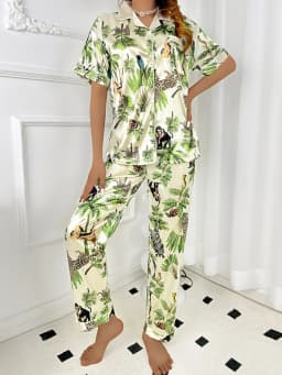 Simulated silk, animal and plant leisure and comfortable home suit set for women's sleepwear