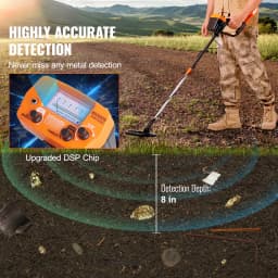 SucceBuy Metal Detector 8Inch Waterproof Search Coil & High Accuracy Pointer Display Adjustable 38''-49'' Aluminum Stem Detector