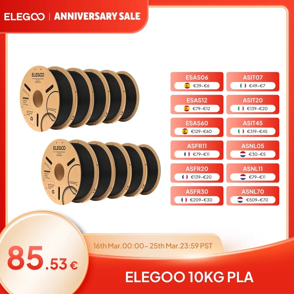 ELEGOO 1.75mm PLA Filament 2KG Set Plastic 3D PLA for 3D Printer Consumables Material for FDM 3D Printer NEPTUNE 3 PRO