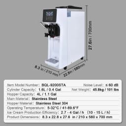SucceBuy 4L Commercial Ice Cream Machine Single Flavor Countertop Soft Serve Ice Cream Maker Touch Screen Auto Clean Pre-cooling