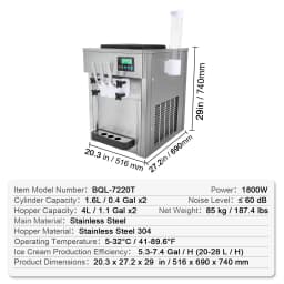 SucceBuy 4L Commercial Ice Cream Machine Single Flavor Countertop Soft Serve Ice Cream Maker Touch Screen Auto Clean Pre-cooling