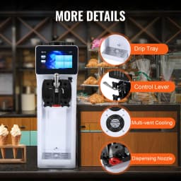 SucceBuy 4L Commercial Ice Cream Machine Single Flavor Countertop Soft Serve Ice Cream Maker Touch Screen Auto Clean Pre-cooling
