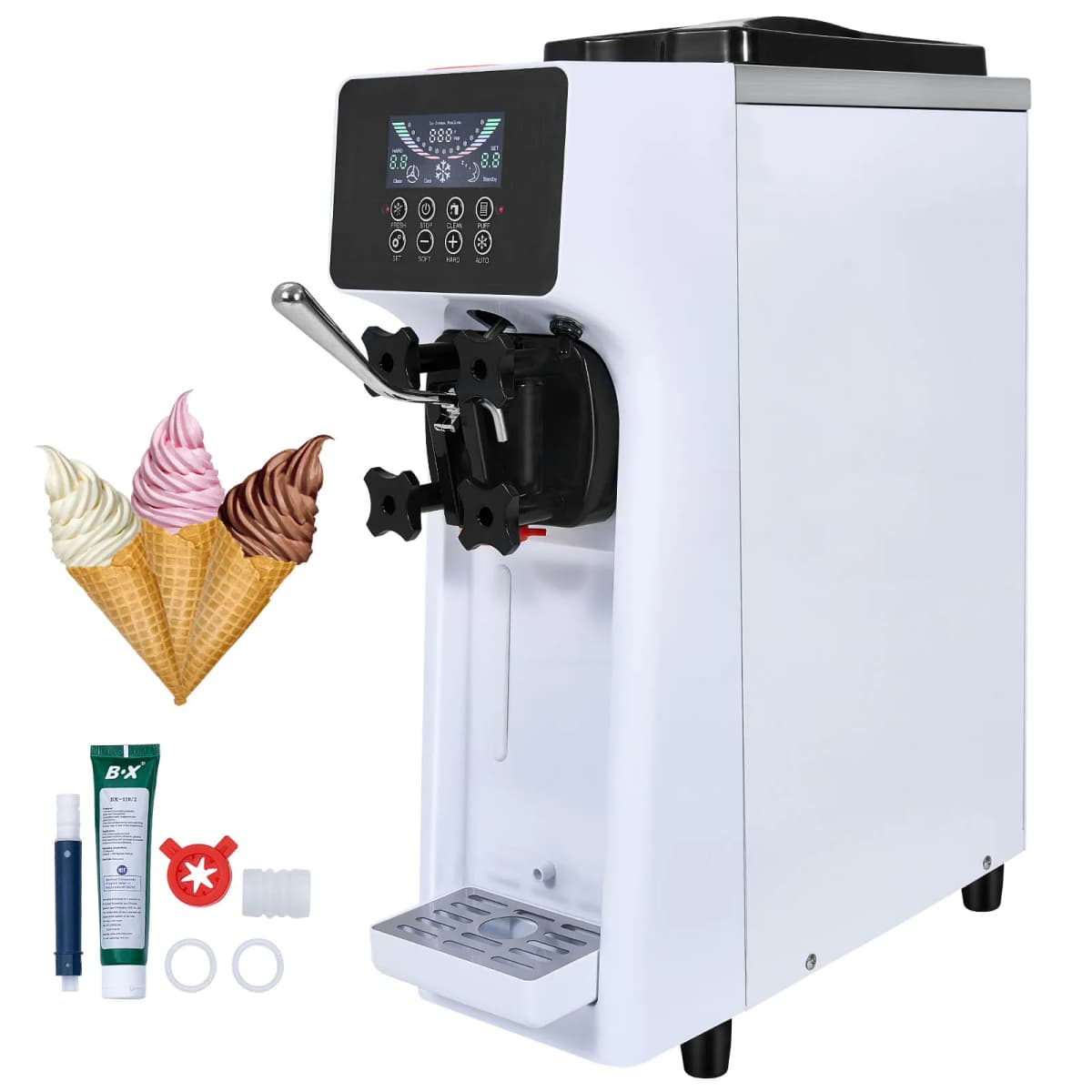 SucceBuy 4L Commercial Ice Cream Machine Single Flavor Countertop Soft Serve Ice Cream Maker Touch Screen Auto Clean Pre-cooling