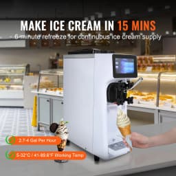 SucceBuy 4L Commercial Ice Cream Machine Single Flavor Countertop Soft Serve Ice Cream Maker Touch Screen Auto Clean Pre-cooling