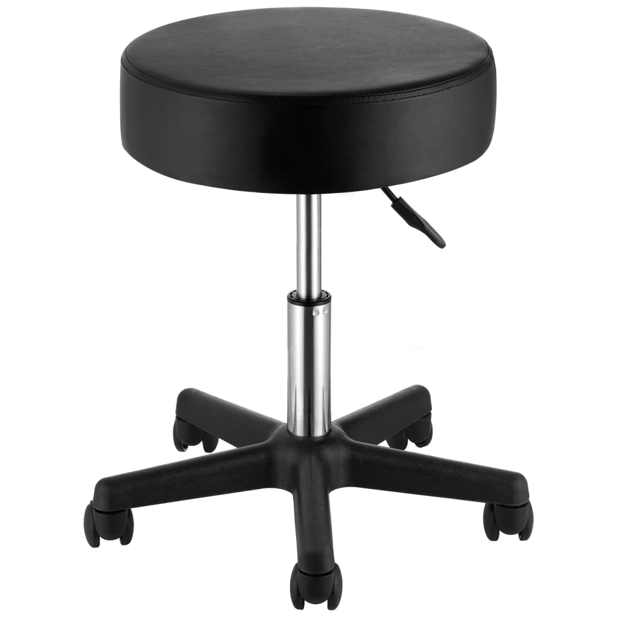 SucceBuy Rolling Round Stool 40cm Diameter w/ 5 Swivel Casters 360° Rotation Height Adjustable Round Stool for Bar Salon Office