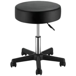 SucceBuy Rolling Round Stool 40cm Diameter w/ 5 Swivel Casters 360° Rotation Height Adjustable Round Stool for Bar Salon Office