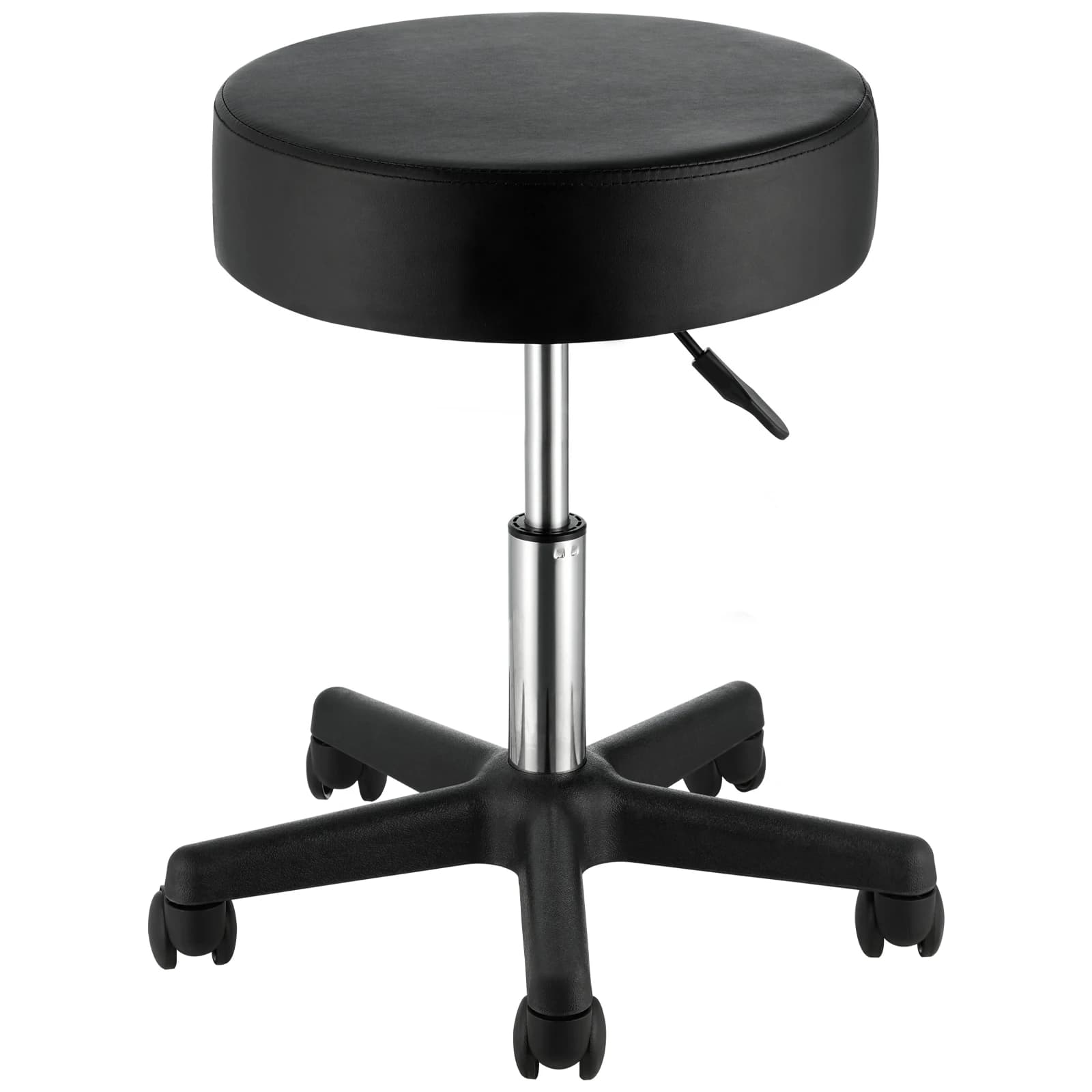 SucceBuy Rolling Round Stool 40cm Diameter w/ 5 Swivel Casters 360° Rotation Height Adjustable Round Stool for Bar Salon Office