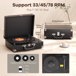 Maio S100 Belt-Driven Vintage Gramophone Device, Vinyl Record, Turntable, High-Fidelity Stereo, Built-In Speaker, 3-Speed